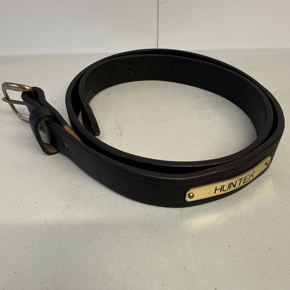 Hunter Men's Black Leather Belt Brass Buckle Thomas Leather Maker Paris, KY USA